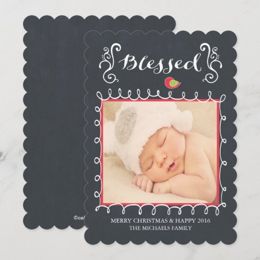 Blessed Chalkboard Family Holiday Photo Card Feestdagenkaart (Voorkant / Achterkant)