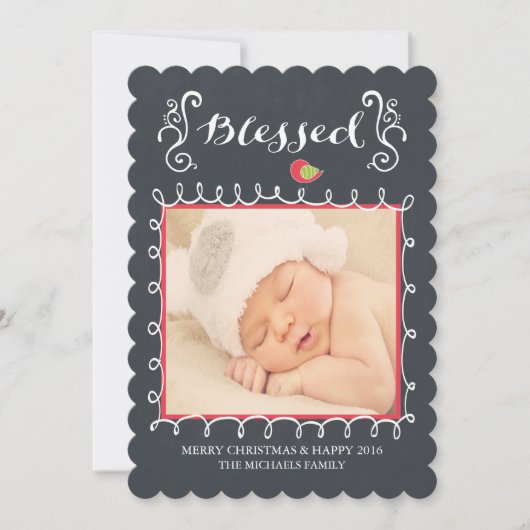 Blessed Chalkboard Family Holiday Photo Card Feestdagenkaart (Voorkant)