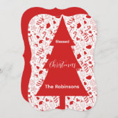 Blessed Christmas Red Christmas Tree Doodle Art Feestdagenkaart (Voorkant / Achterkant)