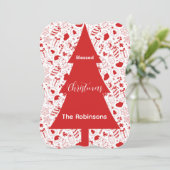 Blessed Christmas Red Christmas Tree Doodle Art Feestdagenkaart (Staand voorkant)
