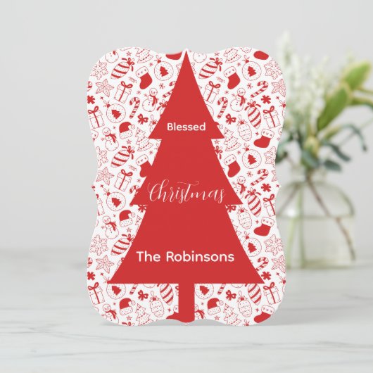 Blessed Christmas Red Christmas Tree Doodle Art Feestdagenkaart (Staand voorkant)