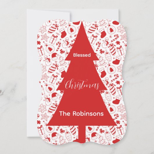 Blessed Christmas Red Christmas Tree Doodle Art Feestdagenkaart (Voorkant)