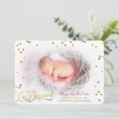 Blessed Confetti Foto Girl Birth Announding Aankondiging (Staand voorkant)