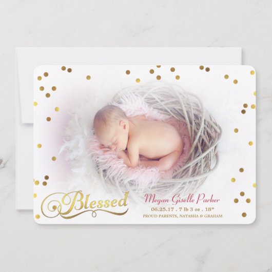Blessed Confetti Foto Girl Birth Announding Aankondiging (Voorkant)