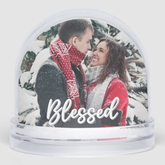 Blessed Couple 2 Sided Photo Modern Script Sneeuwbol (Voorkant)