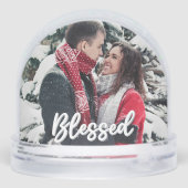 Blessed Couple 2 Sided Photo Modern Script Sneeuwbol (Achterkant)