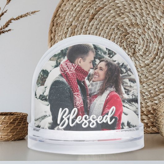 Blessed Couple 2 Sided Photo Modern Script  Sneeuwbol
