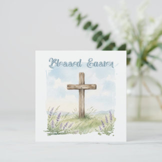 Blessed Easter Watercolor Easter Cross Greeting Kaart