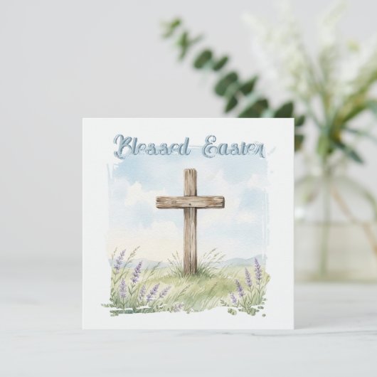 Blessed Easter Watercolor Easter Cross Greeting Kaart (Staand voorkant)