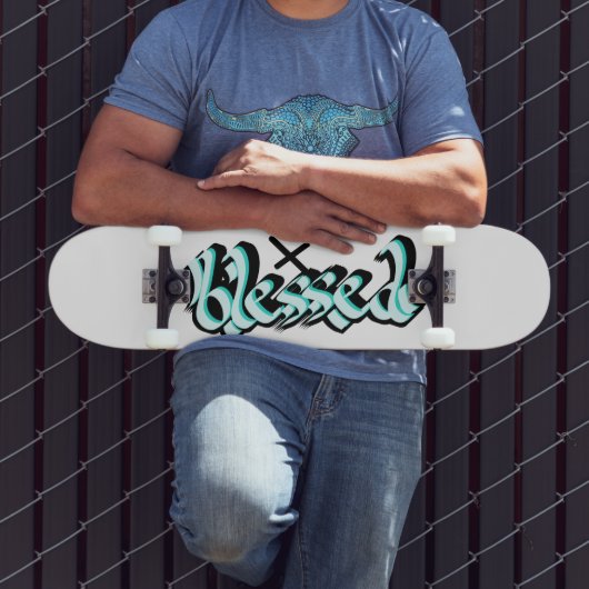 Blessed Faith Urban Street Art Hand Lettering Persoonlijk Skateboard (Buiten 3)
