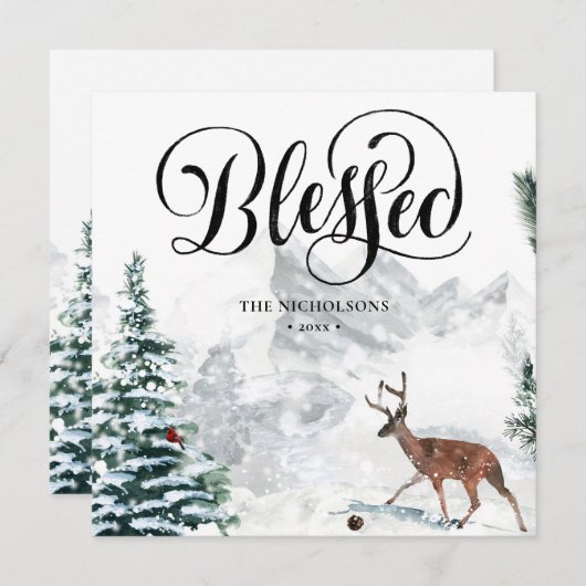 Blessed Festive Black Script Winter Snow Scenery Feestdagenkaart (Voorkant / Achterkant)