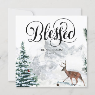 Blessed Festive Black Script Winter Snow Scenery Feestdagenkaart