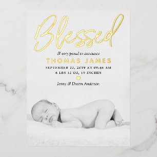 "Blessed" foto Real Folie Birth Announounding Uitnodiging Briefkaart