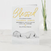 "Blessed" foto Real Folie Birth Announounding Wenskaart (Voorkant)