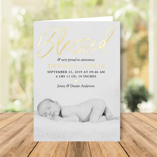 "Blessed" foto Real Folie Birth Announounding Wenskaart