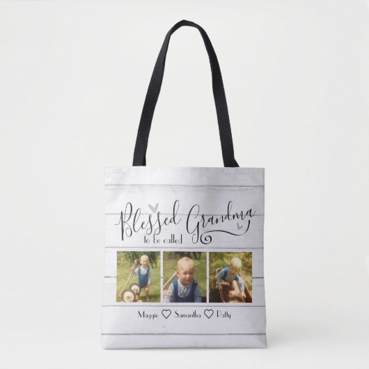 Blessed genaamd Grandma 3 Foto Tote Bag (Voorkant)