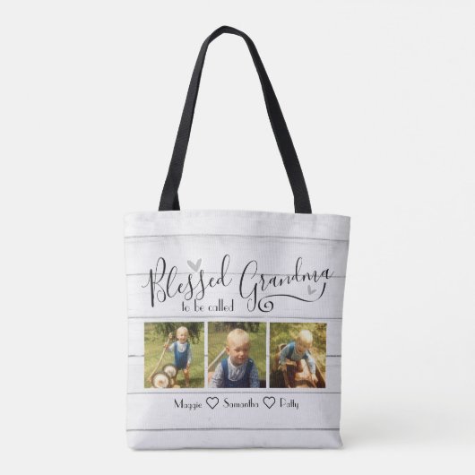Blessed genaamd Grandma 3 Foto Tote Bag (Achterkant)