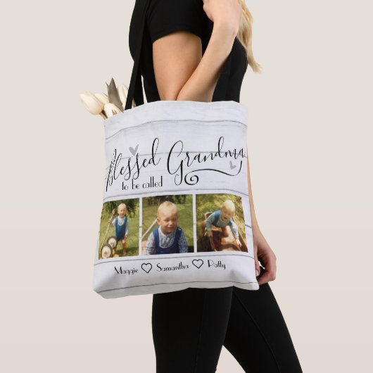 Blessed genaamd Grandma 3 Foto Tote Bag (Dichtbij)