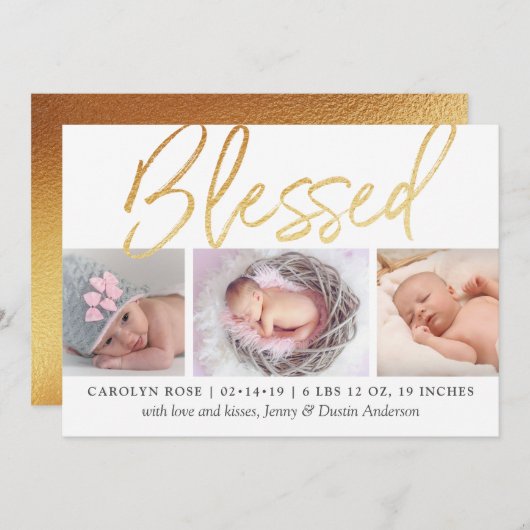 "Blessed" Gold Foil 3 Fotoaankondiging Aankondiging (Voorkant / Achterkant)