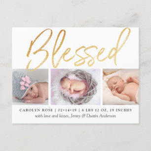 "Blessed" Gold Foil 3 Fotoaankondiging Aankondigingskaart