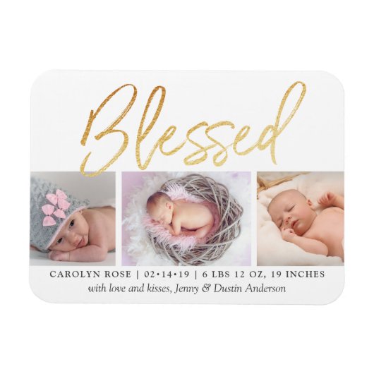 "Blessed" Gold Foil 3 Fotoaankondiging Magneet (Horizontaal)