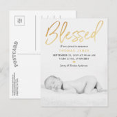 "Blessed" Gold Foil Foto geboorteaankondiging Aankondigingskaart (Voorkant / Achterkant)