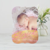 "Blessed" Gold Foil Foto geboorteaankondiging Feestdagenkaart (Staand voorkant)