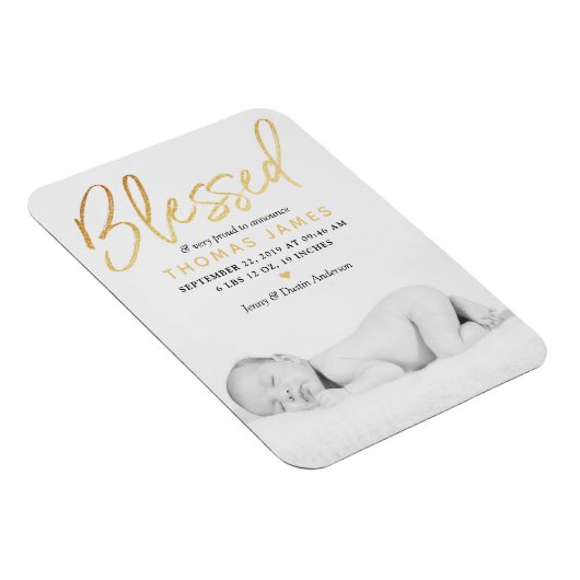 "Blessed" Gold Foil Foto geboorteaankondiging Magneet (Rechterzijde)