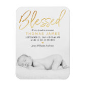 "Blessed" Gold Foil Foto geboorteaankondiging Magneet (Verticaal)