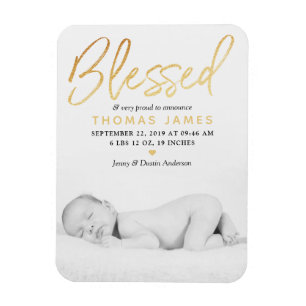 "Blessed" Gold Foil Foto geboorteaankondiging Magneet