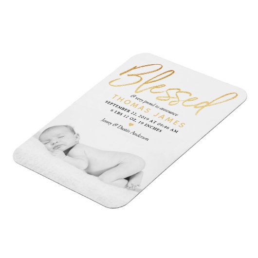 "Blessed" Gold Foil Foto geboorteaankondiging Magneet (Linkerzijde)
