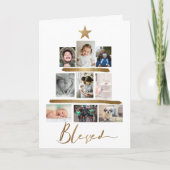 Blessed Gold Script-kerstboom Foto Collage Feestdagen Kaart (Voorkant)
