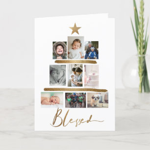 Blessed Gold Script-kerstboom Foto Collage Feestdagen Kaart