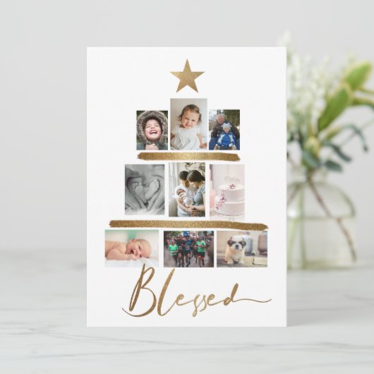 Blessed Gold Script-kerstboom Foto Collage H (Staand voorkant)
