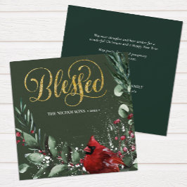BLESSED Gold | Winterrode kardinale vogelpingboom Feestdagenkaart