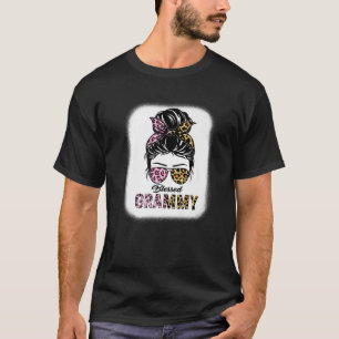 Blessed Grammy Leopard Messy Bun Grammy Mothers Da T-shirt