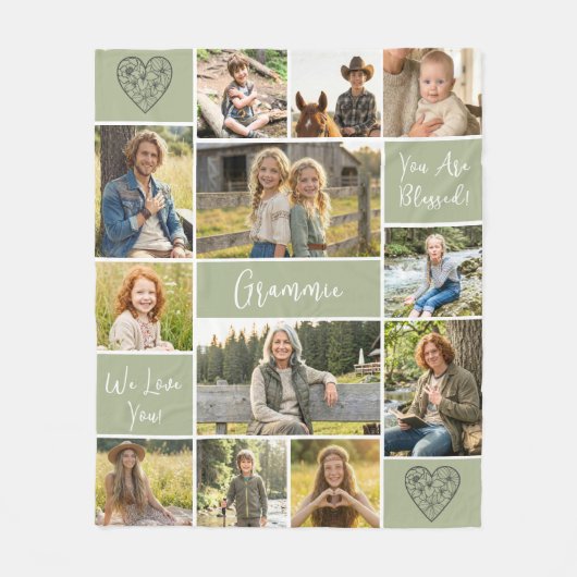 Blessed Grandma 12 Photo Collage Custom Text Fleece Deken (Voorkant)