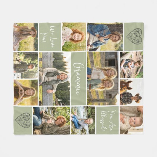 Blessed Grandma 12 Photo Collage Custom Text Fleece Deken (Voorkant (Horizontaal))