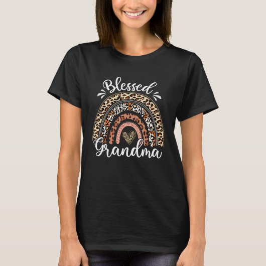 Blessed Grandma Leopard Boho Rainbow Grandma Life T-shirt (Voorkant)