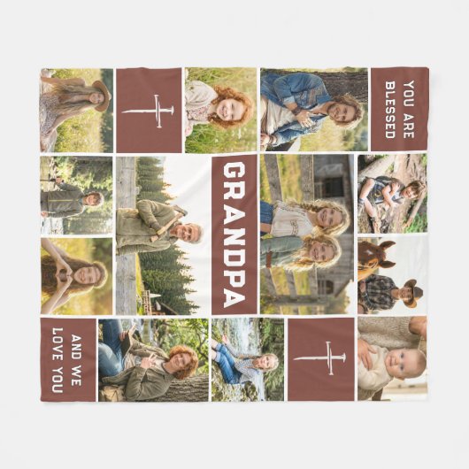 Blessed Grandpa 12 Photo Collage Custom Text Fleece Deken (Voorkant (Horizontaal))