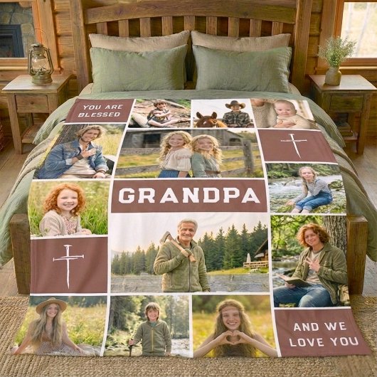 Blessed Grandpa 12 Photo Collage Custom Text Fleece Deken