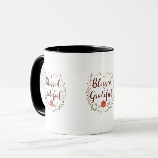 Blessed & Grateful – Christian Inspirational Mug Mok (Voorkant links)