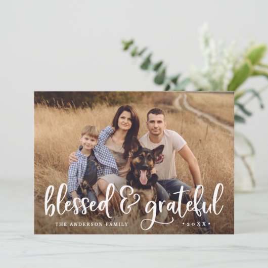 Blessed & Grateful Photo Thanksgiving Kaart (Staand voorkant)