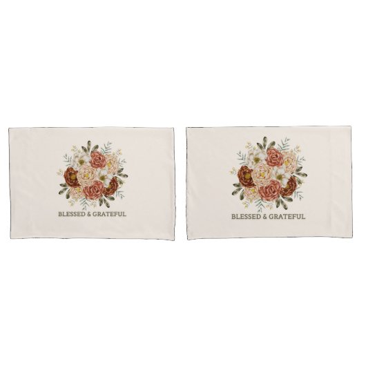 Blessed & Grateful – Waterverf Bloemen Gooi Pillo Kussensloop (Voorkant-Set)