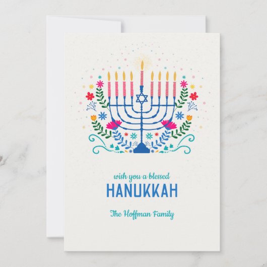 Blessed Hanukkah Flat Holiday Card Feestdagenkaart (Voorkant)