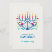 Blessed Hanukkah Flat Holiday Card Feestdagenkaart (Voorkant / Achterkant)