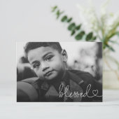 Blessed Heart Script Minimal Photo First communion Bedankkaart (Staand voorkant)