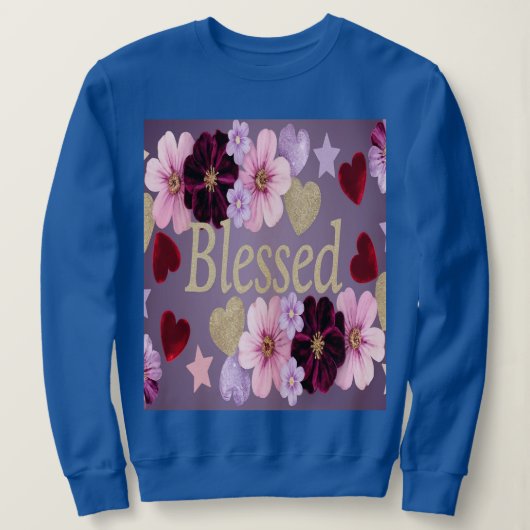 Blessed Hearts Stars Bloemen Blauw Sweatshirt (Design voorkant)