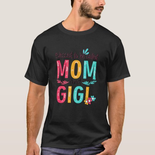 Blessed heet mama en Gigi Floral Grandma M T-shirt (Voorkant)