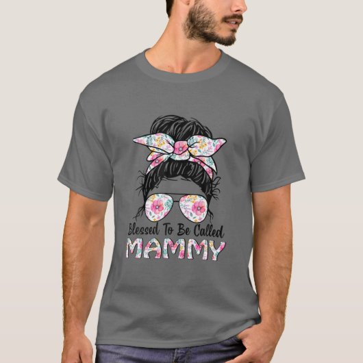 Blessed heet Mammy Messy Bun Floral Moeder T-shirt (Voorkant)